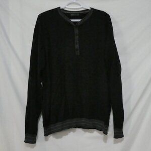 KENNETH COLE - Unlisted Production | 2XT | Black Henley Sweater | Grey Trim